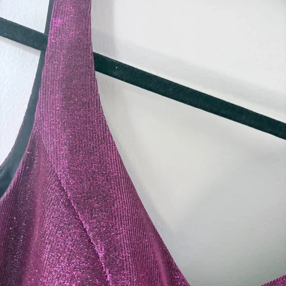 NWT Ellie Wilde Mon Cheri Fuchsia Metallic Shimmer Dress Lace Up Back Size 2 - Picture 3 of 9